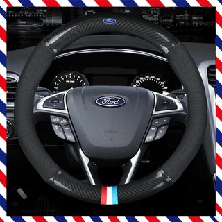 Ford Car Steering Wheel Cover Auto Carbon Fiber Leather Steering Wheel Cover for Ford Fiesta Focus Explorer Everest