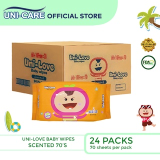 UniLove Powder Scent Baby Wipes 70's Pack of 24 (1 Case)