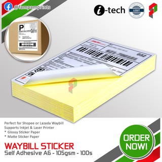 Waybill Sticker Paper Self-Adhesive 105gsm A6 Glossy or Matte Inkjet & Laser Printer (50/100sheets)