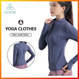 FUYOGI Women's Sports Yoga Jacket Elastic Zipper Outdoor Running Fitness Sweatshirt Collar Long Sleeve Shirt (8)