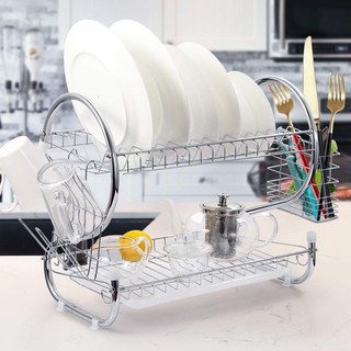 Double Layer Plate Bowel Cup Cutlery Dish Drainer Dryer Drip Tray Storage Rack Holder (AS94)