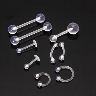 Acrylic Transparent Navel Ring Tongue Nail Nose Ring Body Piercing Jewelry Set