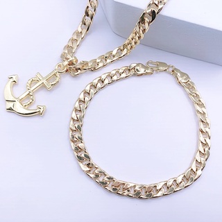 2in1 Necklaces and bracelets Fashionable 24K Bangkok Gold Plated Necklace for men Jewelry set cod