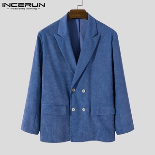 INCERUN Men's 3Colors Corduroy Fashion Long Sleeved Double Breasted Blazer (4)