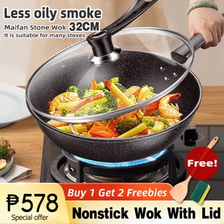 【Buy one get two free】Wok non-stick pan Diameter 32CM Durable frying pan easy to clean durable