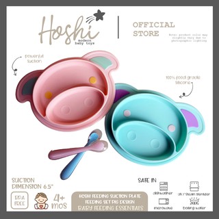 Hoshi Baby "Starter Feeding Set" Pig Suction Divider Plate Design 100% Food Grade Silicone BPA Free