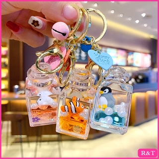 ♥ RT ✨ Cartoon Keychain Cute Girl Heart Floating Doll Keychain Creative Water World Animal Quicksand Keychain Bag Pendant