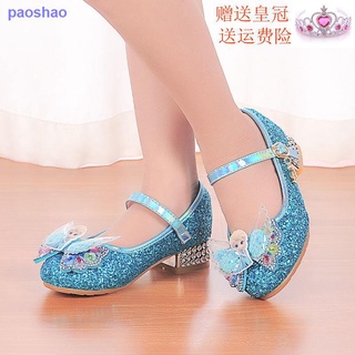 Children s high-heeled shoes Spring and Autumn Princess Aisha children show leather shoes Frozen single shoes girls crystal shoes flashing diamonds