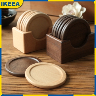 IKEEA Japanese-style Wooden Coaster Wooden Coaster Box Beech Black Walnut Round Shape Solid Wood Tea Cup Pad Tea Set Placemat
