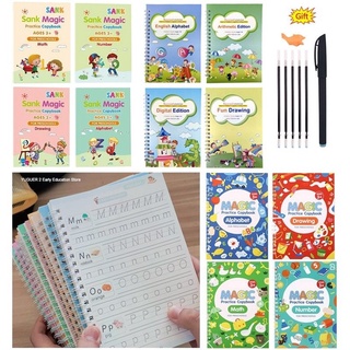 ๑❒✉【Nơi】4 Book/Set (with Free Pen+refills) Kid's Book Reusable Learning Copybook Writing Practice Te