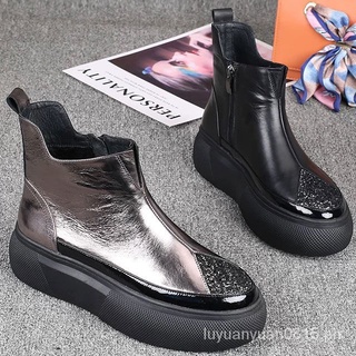 European Booties2021Autumn and Winter New Women's Shoes British Style Soft Leather Thick Bottom Sing