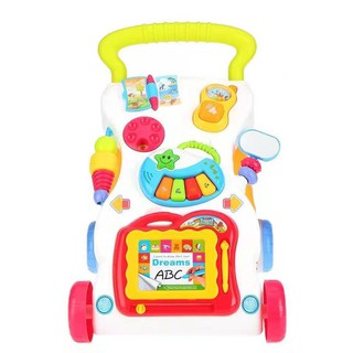 Baby Walker Stand-to-Sit Toddler Four Wheels Trolley Kids Learning Walking Toys with Music (5)