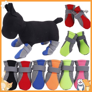 〖Vip〗4Pcs Pet Dog Shoes Non-slip Soft Sole Breathable Mesh Adjustable Straps Boots