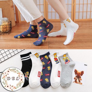 5 Pairs Set Korean Socks Cartoon Cotton Tube Socks For Men Women（604）