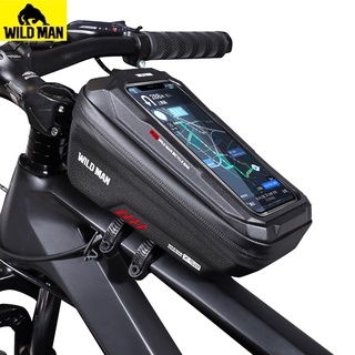 WILD MAN Bicycle Bag Waterproof Hard Shell Mtb Bike Front Frame Bag Quick Release Top Tube Bag Touch Screen Road Cycling Phone Bag Bicycle Accessories
