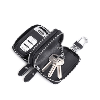 Bisi Goro Genuine Leather Car Key Case 2-Fold Zipper Cowhide Key Holster Japanese Men Key Chain Holder Short Wallet Women Purse Phone Case May Hawak Ng Leather Card Ng Kalalakihan