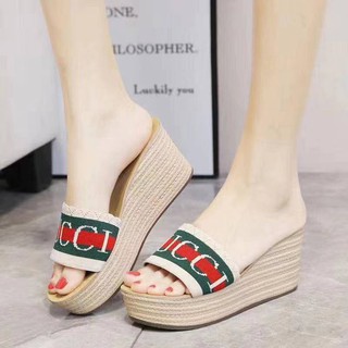 Wooden High Wedge Knitted Strap Sandals