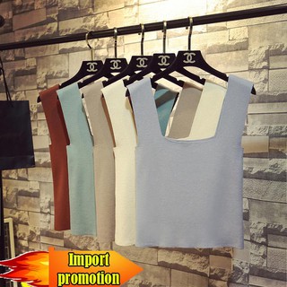 ┋Summer new style solid color sleeveless knitted camisole for women s outer wear short tube top and