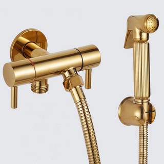 Biggers gold-plated color brass bathroom handheld toilet bidets set with toilet filling valve shower hose