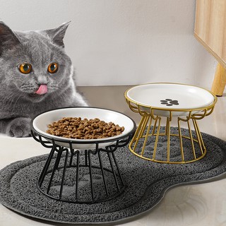 Ceramic Pet Cat Bowl Cat Puppy Feeding Supplies Double Pet Bowls Dog Food Water Feeder Durable