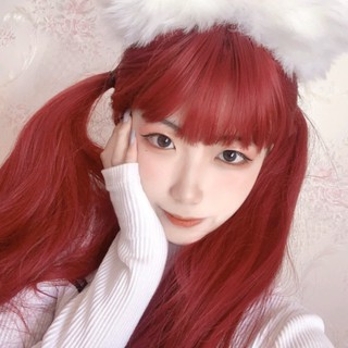 Wig Red Long Straight Wig Lolita Wig JK Natural Hair Straight Long Cute Red Cosplay Wig