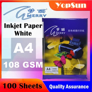 Merry Inkjet Paper White A4 108GSM (100 Sheets)
