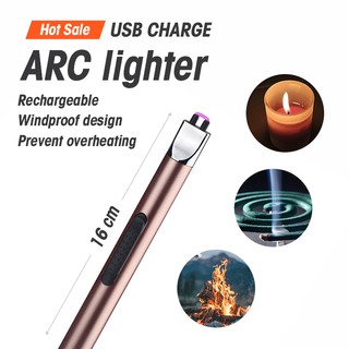 USB Rechargeable Electronic ARC Lighter With Charging Cable Windproof Flameless 16cm Candle Lighter