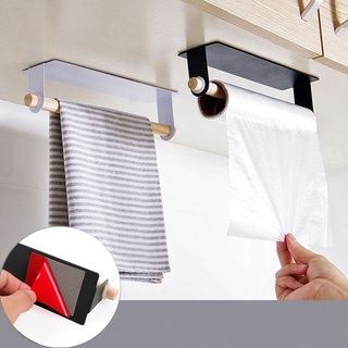 Bathroom Multifunction Wood Self-adhesive Towel Racks / Toilet Roll Paper Hanger / Kitchen Cling Fil
