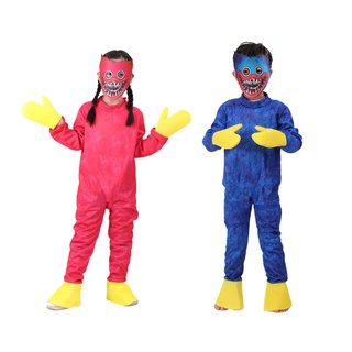 Huggy Wuggy Costume Poppy Playtime Cosplay Game Plush Jumpsuit Mask Glove Outfit Set For Kids Carnival Party Clothes
