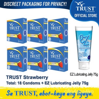 Trust Condom Strawberry by 3's Pack of 6 & EZ Lubricating Jelly 75g gtM3