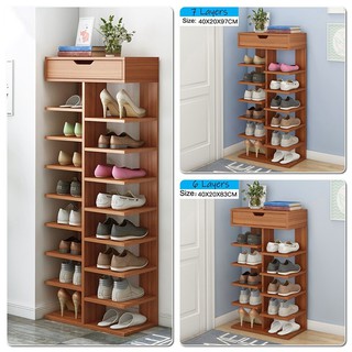 Baby Steps Wood Wooden Shelf Shoe Storage Rack Organizer with Drawer