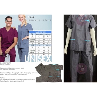 【ins】(DOLR) Gray Piping with Plain Pants Scrub Suit Set oBfI