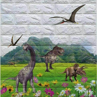 70X77CM 3D Cartoon Dinosaur Wallpaper Child Animal Wall Sticker PE Foam Brick Stone Waterproof Self Adhesive Wall paper