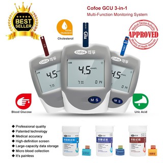 Cofoe 3 in 1 Cholesterol & Uric Acid & Blood Glucose household meter with 60pcs test strips Set Health Care monitor Accurate for Diabetes