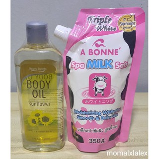 Body treats sunflower oil 250ml with A bonne spa milk salt 350g (1pair)