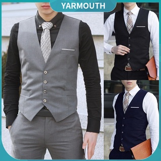 【sale】 Yar_Business Men 4 Buttons V-Neck Sleeveless Waistcoat Slim Fit Working Wedding Vest