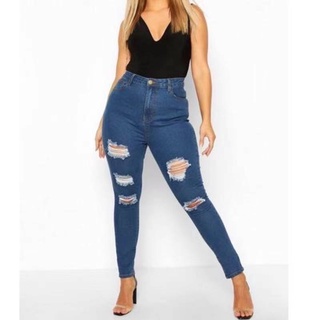 COD High Waist tattered jeans denim blue skinny stretch pants for women