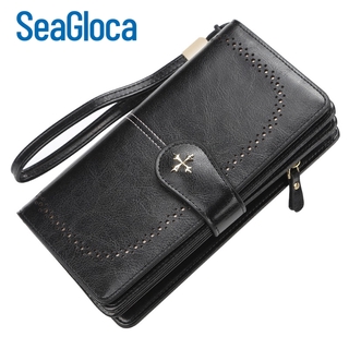 Seagloca Vintage Women Long Leather Wallet Female Coin Purse Money Pocket Credit Card Holder Phone Clutch Bag