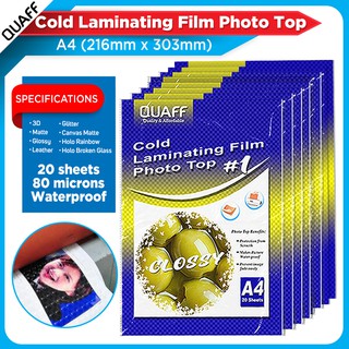 QUAFF Photo Top Cold Laminating Film A4 Size (20 pcs per pack)