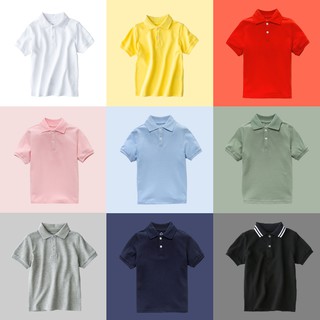 ✒┅♕Children s Polo shirt, short-sleeved T-shirt, big boys, boys, lapel t-shirt, white class clothes,