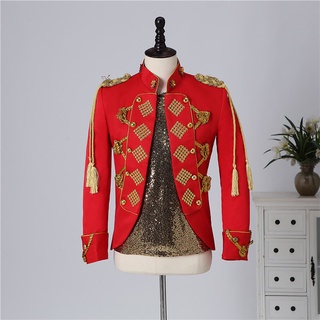 Golden Sequins Red Jacket Court Style Groom Wedding Suit Men&39;s Stage Costumes Bar Blazer Nightcl