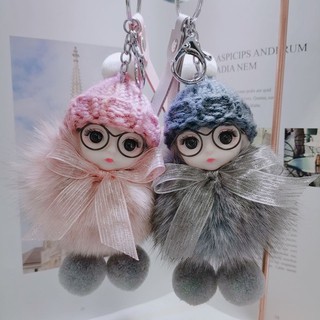 True fox hair ball pendant big eye doll bag hanging plush accessories car keychain pendant cute