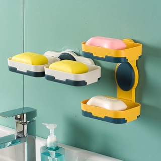 One/Double Layer Bathroom Soap Dishes Wall-Mounted Soap Box Bathroom Suction Cup Shower Soap Holder Draining Rotating Soap Dish Toilet Storage Rack