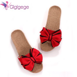 Glglgege Women Summer Casual Slides Comfortable Flax Slippers Striped Bow Linen Flip Flops Platform
