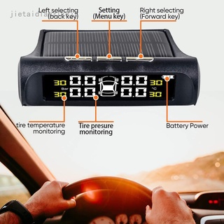 Black Wireless Solar TPMS LCD Car Tire Pressure Monitoring System + 4 External Sensors