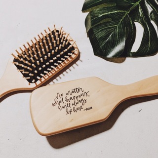 Personalised wooden paddle brush with quotes or name