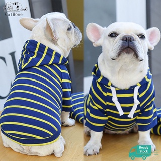 Dog Clothes Pet Cat Striped Hoodie Spring and Autumn No Fleece Supplies Clothes French Dou Bago Supplies (6)