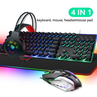 Keyboard and mouse Kit Punk keyboard 4 in 1 Retro punk keyboard set RGB gaming keyboard mouse