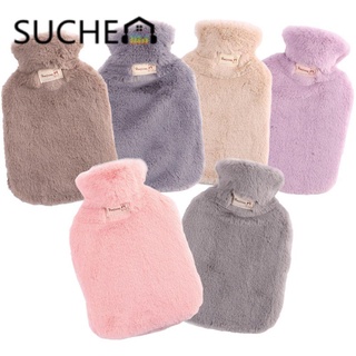 SUCHEN Reusable Imitation Rabbit Plush Cover Water Injection 1800 ML Hot Water Bottles New Hot Water Bag PVC Thick Hand Warmer/Multicolor