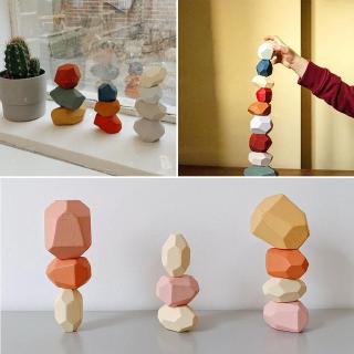 Children Wooden Colored Stone Building Block Educational Creative Gift Toy Stacking Nordic Game I5Q1